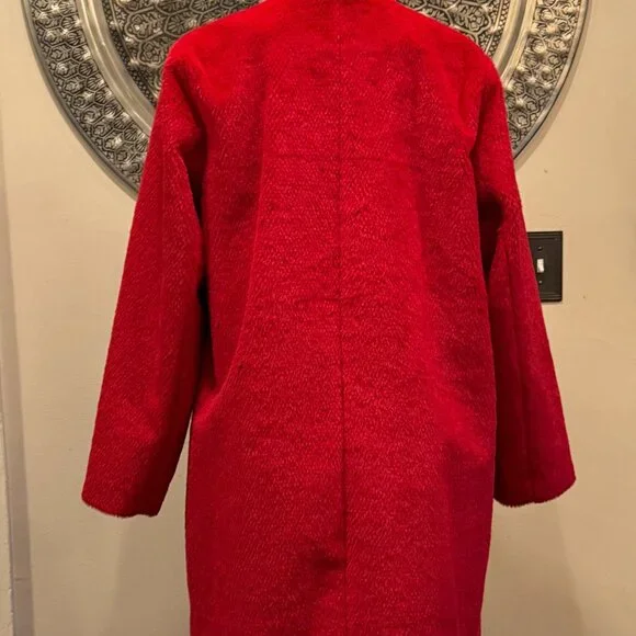 Coldwater Creek Red Faux Fur Car Coat - Picture 4 of 13